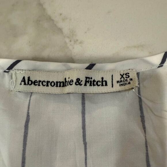 Abercrombie & Fitch Striped Wrap Mini Dress Womens XS White Tie Waist Ruffle Hem - Picture 7 of 9